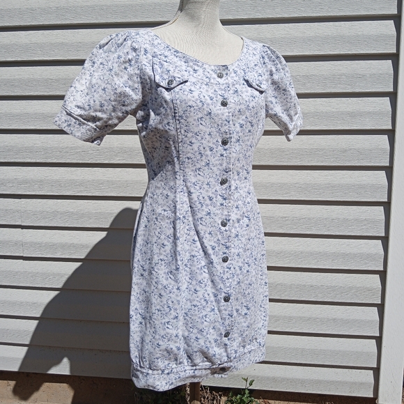 Ridiculously Adorable! 🪻Real Vintage Puff Sleeve, Button-up Denim Dress, M - Picture 2 of 9
